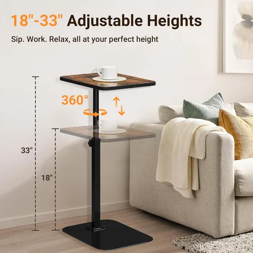 Vista 2 de ELYKEN Mesa con bandeja de TV, escritorio de sofá en forma de C, mesa auxiliar giratoria de 360° en altura ajustable, soporte para laptop para sofá