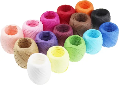 Vista 2 de Cuerdas de cinta de papel de rafia, 15 rollos, 15 colores, juego para embalaje de caja de regalo de bricolaje