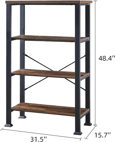 Vista 31 de HOMBAZAAR Estantería de 3 niveles, estantería industrial marrón rústico, estantería profunda de madera y metal, estantería baja para sala de estar