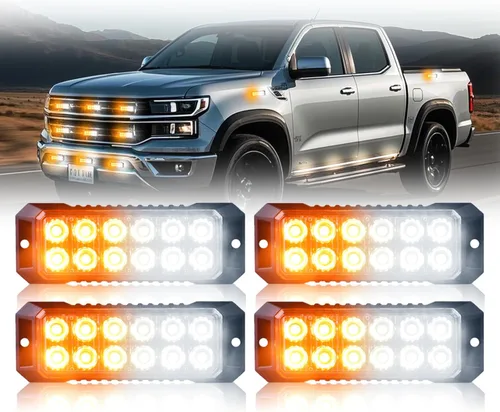Vista 8 de 2 luces LED estroboscópicas ámbar 12 luces LED para remolque, camión, montaje en superficie, luces estroboscópicas de emergencia intermitentes