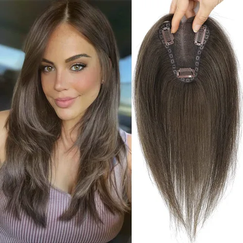 Vista 13 de Aimeolyn Toppers de cabello para mujer, cabello humano real, sin flequillo, extensiones de cabello superior para adelgazar, base de encaje Haisr