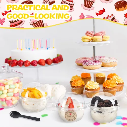 Vista 6 de Cunhill Paquete de 50 tazas de postre con tapas de cúpula, vasos de plástico desechables con tapas transparentes para mascotas (sin agujero)