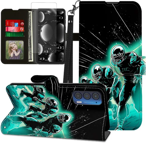 Vista 134 de Funda para Motorola Edge 2022 con protector de pantalla, soporte y tarjetero y correa para la muñeca, funda magnética para Moto Edge 2022 5G UW Lobo