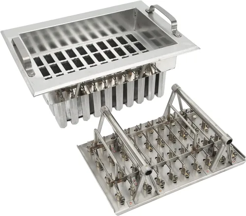 Vista 6 de Molde de metal para paletas, molde comercial para paletas, 40 agujeros para palitos de acero inoxidable con soporte, molde para paletas de hielo