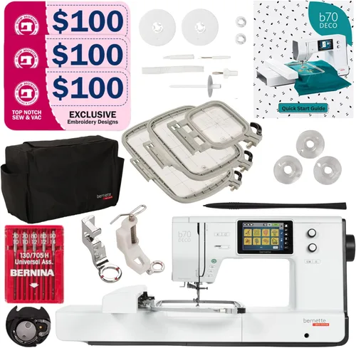 Bernette Paquete de máquina de bordar B70: máquina de bordar resistente con herramientas de bordado y accesorios de $300, ideal para principiantes y