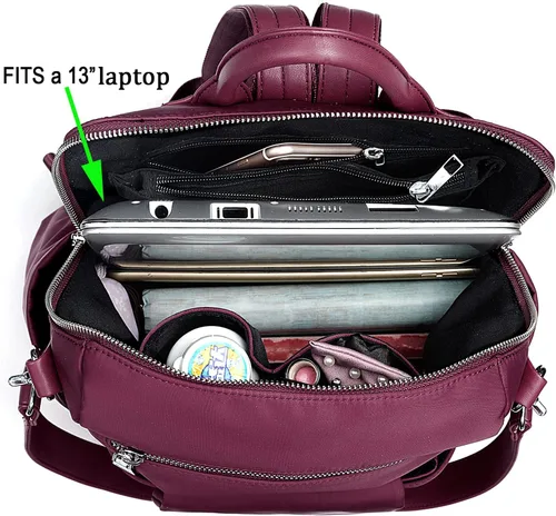 Vista 3 de UTO Mochila para mujer, bolsa de hombro de piel lavada sintética para mujer, 380 Rojo, L