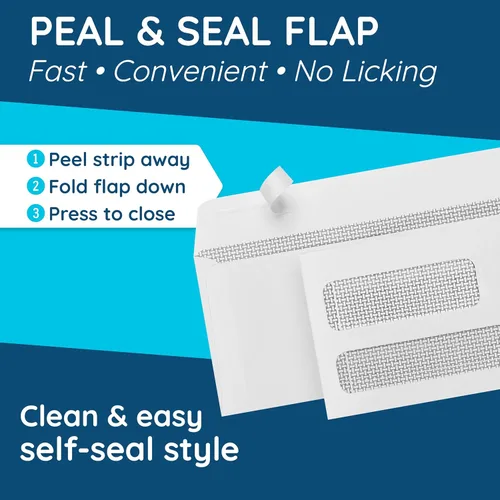 Vista 3 de 500 No. 9 Double Window Security Envelopes - Designed for Quickbooks Invoices and Business Statements with Self Seal Peel and Seal Flap - Number 9