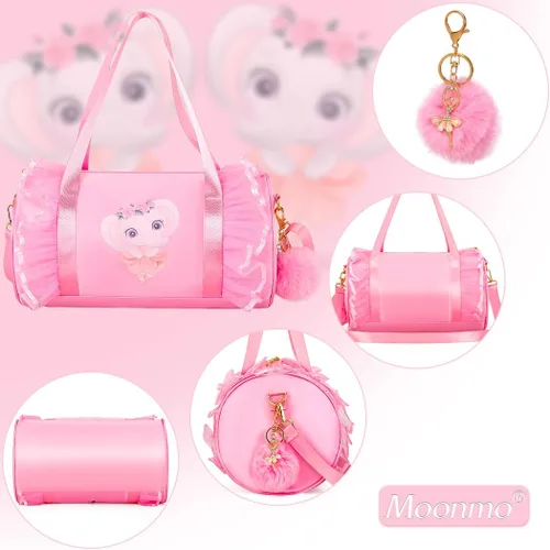 Vista 2 de Moonmo Bonita bolsa de baile de ballet, bolsa de vestir tutú, impermeable, ligera, bolsa de baile rosa para niñas, Elefante Pinkdanceb, Bolsa