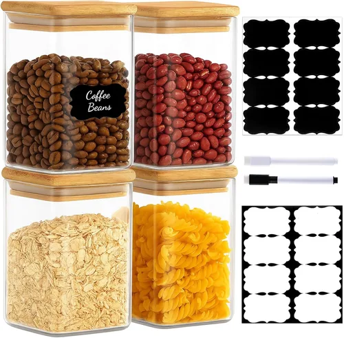 Vista 11 de TBWIND Paquete de 12 tarros redondos de vidrio para especias de 10 onzas con tapas y cucharas, juego de recipientes herméticos para especias