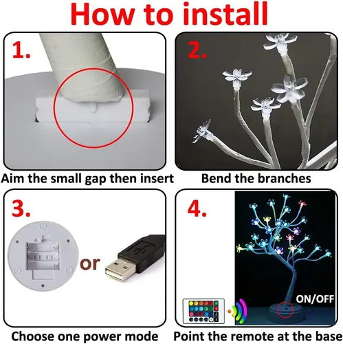 Vista 6 de Luz de árbol de cerezo con control remoto que cambia de color, árbol de bonsái artificial iluminado mini lámpara de árbol de Navidad para bodas