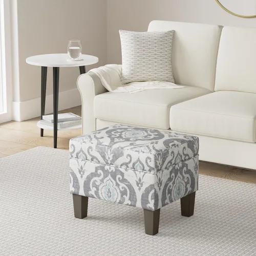 Vista 58 de Spatial Order Decoración del hogar Otomana tapizada mediana rectangular de almacenamiento Otomana con tapa con bisagras con almacenamiento