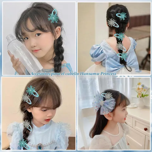 Vista 4 de 8 piezas de pinzas para el cabello con copo de nieve azul y blanco, accesorios para el cabello de Navidad para mujeres, lazo de Navidad para el Azul