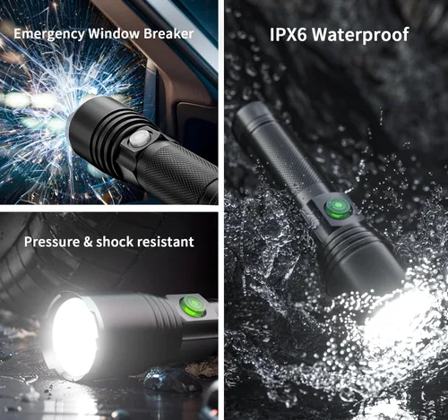Vista 7 de Linterna recargable de alto lúmenes, paquete de 2 pequeñas y potentes linternas LED de mano superbrillantes, tipo C, funciona con pilas, luz táctica