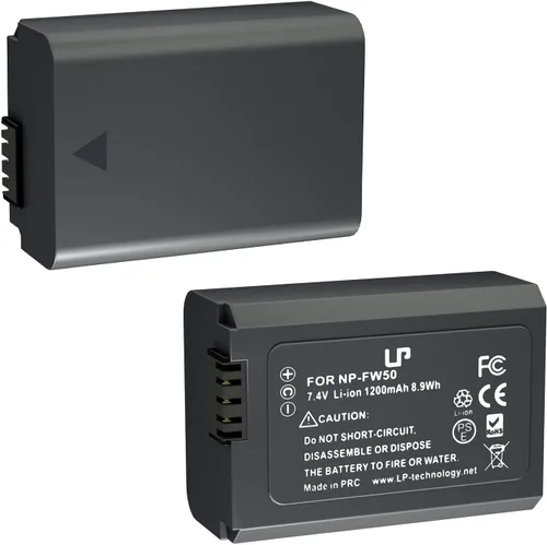 LP Batería NP-FW50, paquete de 2 baterías de repuesto de 1200 mAh FW50, compatible con Sony Alpha A5100 A6000 A6100 A6300 A6400 A6500 A7 A7II A7R