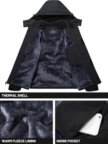 Vista 3 de TACVASEN Chaquetas de esquí de invierno para hombre, abrigos de vellón impermeables con aislamiento térmico para snowboard, parka con capucha