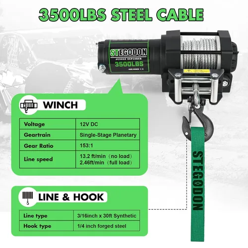 Vista 5 de Cabrestante eléctrico de 3500 libras de 12 V para ATV UTV barco con control remoto con cable y control remoto inalámbrico, cable de acero