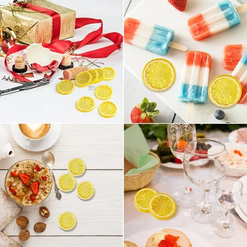 Vista 3 de 20 piezas de mini rebanadas de imitación de frutas de limón, modelo de fruta artificial falsa de plástico, adorno decorativo de boda, decoración