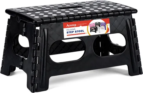Vista 15 de ACSTEP Taburete plegable para adultos de 11 pulgadas de altura, taburete de plástico ligero plegable con capacidad de hasta 300 lbs, taburete