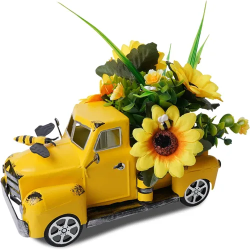 Decoración de camión de metal con girasoles, abeja de miel, decoración de mesa de otoño para el hogar, granja, pastilla vintage para sala de estar,