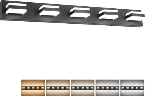 Vista 29 de SOLFART Luces de tocador de baño negras regulables LED modernas sobre el espejo, iluminación de baño negra para la pared del baño S8568 (5 luces)