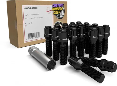 Vista 24 de Wheel Accessories Parts 20 piezas M14 x 1.50 14 x 1.5 rosca de bellota con spline para tuerca de rueda con acabado negro, vástago de 33 mm