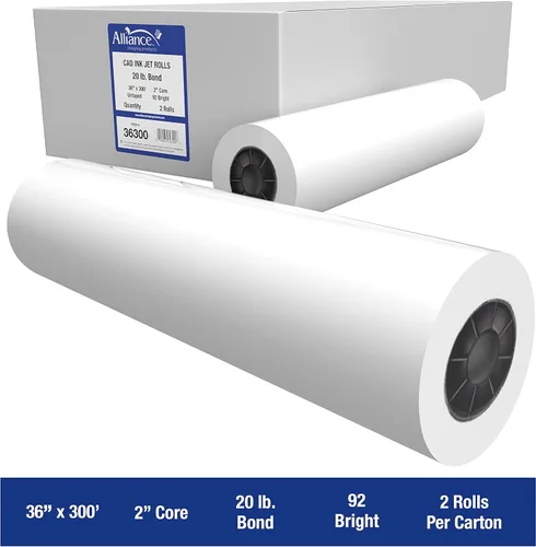 Vista 2 de Rollos de papel CAD de gran formato Alliance Bond (9 kilogramos 2 rollos, 91 cm x 91 m núcleo de 5 cm)