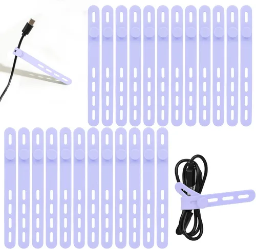 Vista 13 de Donruby 24 bridas de silicona – Reutilizables y lavables con hebillas de bloqueo, correas ajustables de organización de cables, organizador de Blanco