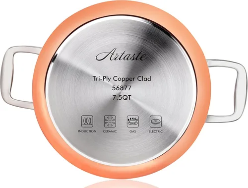 Vista 3 de Artaste Rain Juego de Utensilios de Cocina Recubiertos de Cobre (Olla de Stock de 7.5 QT + Vaporera)