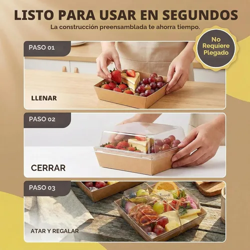 Vista 5 de 60 paquetes de cajas de embutidos con tapas transparentes, individuales (madera, 5 pulgadas) pequeñas cajas de embutidos de papel para panadería