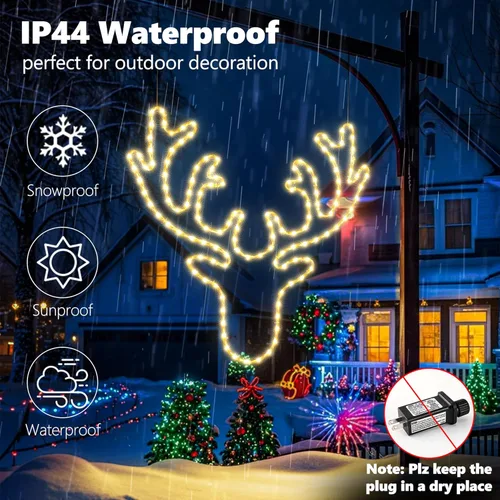 Vista 5 de Decoración de luces de reno grande de 32 pulgadas de Navidad – 134 LED impermeable para decoración de pared con temporizador para decoración