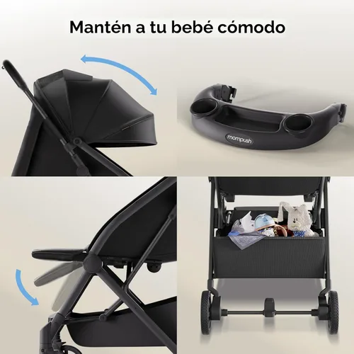 Vista 8 de Mompush Lithe V2 - Cochecito de viaje ligero, compacto y plegable con bolsa de viaje, cochecito plegable con una sola mano, bandeja para aperitivos