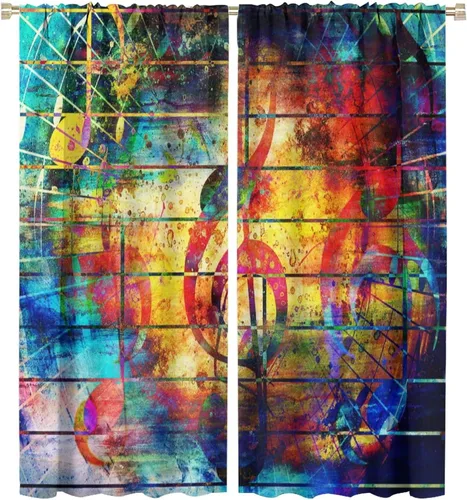 Vista 68 de Cortinas de notas musicales, blanco y negro, instrumento musical, canción, arte de canción, opacas, para ventana, dormitorio, sala de estar
