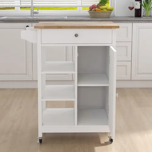 Vista 103 de LUMISOL Carrito de isla de cocina con ruedas de bloqueo con 2 cajones y 4 gabinetes, isla de cocina rodante con estantes ajustables, mesa de madera