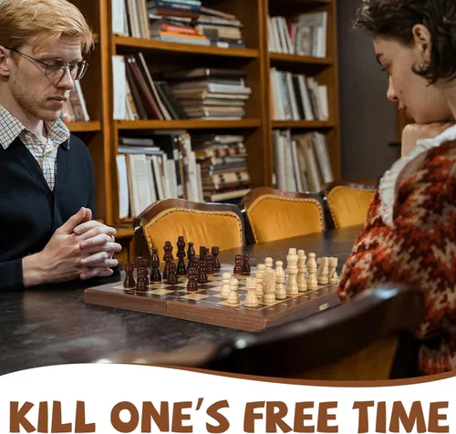 Vista 7 de Juego de ajedrez magnético de viaje de 12 pulgadas, tablero de ajedrez magnético de madera con 2 reinas extra, tablero de ajedrez plegable