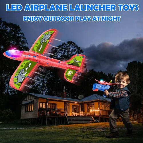 Vista 7 de Bigdream 6 Pack LED Airplane Launcher Toys with 2 Launchers, 2 Flight Mode Glider Catapult Plane with Stickers, Flying Outdoor Toys for 3 4 5 6 7 8