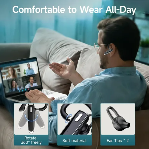 Vista 6 de Auriculares Bluetooth de un solo oído con Bluetooth 6.1, auriculares Bluetooth para 100 horas de tiempo de espera, batería de 800 mAh, auriculares