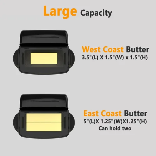 Vista 3 de Mantequilleras con tapa para encimera y refrigerador, plato de mantequilla de plástico transparente con tapa abatible y esparcidor, recipiente