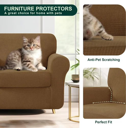 Vista 132 de CHUN YI Fundas para sofá de 7 piezas, lavables, fundas elásticas para sofá de 3 cojines con respaldo y fundas de cojín separados, protector