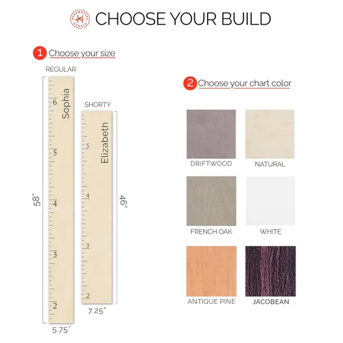 Vista 2 de Headwaters Studio Tabla de crecimiento personalizada para pared - Regla de altura para niños, tabla de crecimiento de madera para niños, regla