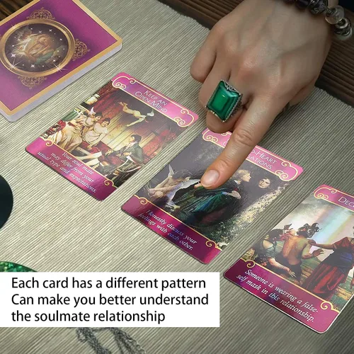 Vista 5 de Yitengteng Juego de cartas de tarot con holograma de ángel romántico, con bolsa, tarjetas Oracle para contar el futuro con efecto flash, tarjeta