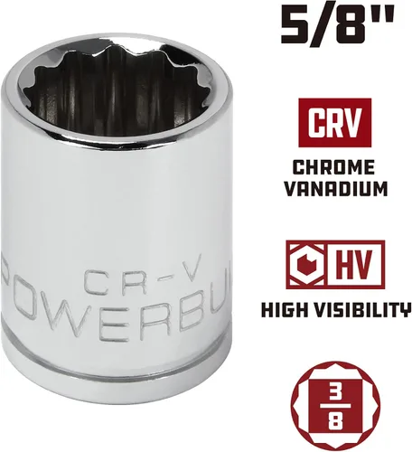 Vista 9 de Powerbuilt Enchufe poco profundo de 3/8 pulgadas x 1/4 pulgadas, enchufe de 12 puntos, hecho de cromo-vanadio, marcado de tamaño láser - 641000