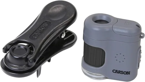 Vista 3 de Carson MicroMini - Microscopio de bolsillo con iluminación LED y linterna UV integrada y clip adaptador universal para digiscopio para smartphone