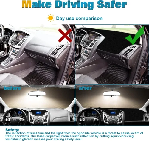 Vista 7 de Xotic Tech - Cubierta precortada de gamuza suave negra para tablero de automóvil, con parte trasera antideslizante, protector de deslumbramiento