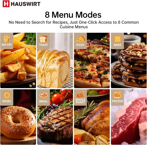 Vista 8 de Hauswirt Horno tostador con freidora de aire, horno de convección de encimera extra grande de 42 cuartos de galón, control preciso NTC dual para un