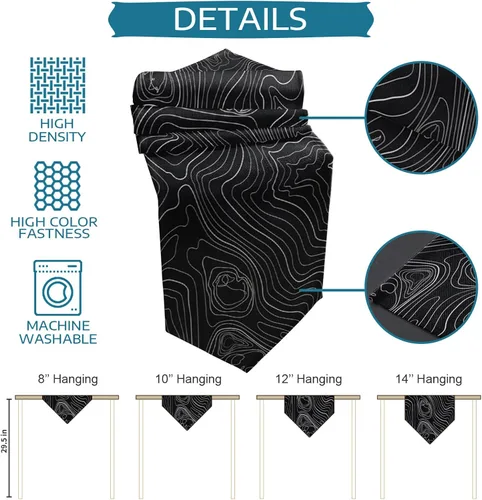 Vista 7 de Linen Table Runner-36Inch Long Mountain Geography Terrain Art Washable Burlap Table Runners Circular Geometric Line on Black Dining Dresser Scarfs