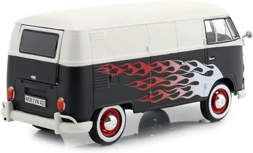 Vista 2 de Volkswagen Tipo 2 (T1) Van de entrega con llamas 1/24 fundido a troquel modelo de coche por Motormax