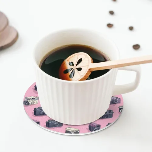 Vista 6 de Retro Camera Pink Print Coasters Set of 4, Drink Coasters for Tabletop Protection Suitable for Kinds of Cups, Funny Cup Coaster for Coffee Table