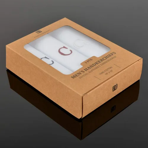Vista 5 de Pañuelo inicial para hombre, monograma en caja, 3 piezas, 100% algodón