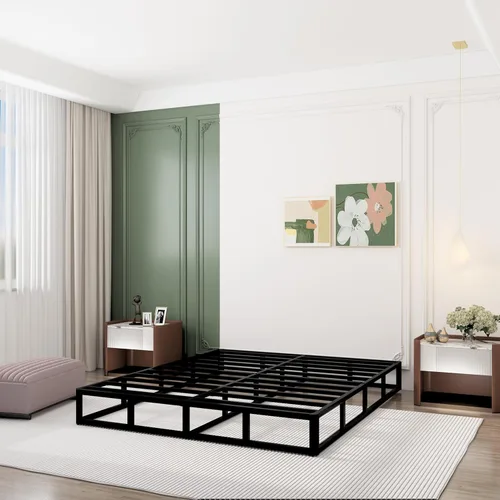 Vista 4 de Somier de 9 pulgadas para cama Queen, base de colchón de metal resistente, capacidad de 3000 libras, perfil alto, sin ruido, fácil montaje con funda