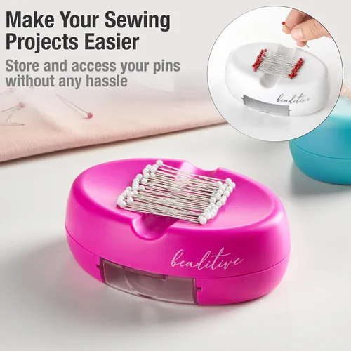 Vista 5 de Beaditive Cojín magnético con cajón – Fuerte soporte magnético para coser – 50 pines de acolchado de cabeza de vidrio incluidos – Elegante